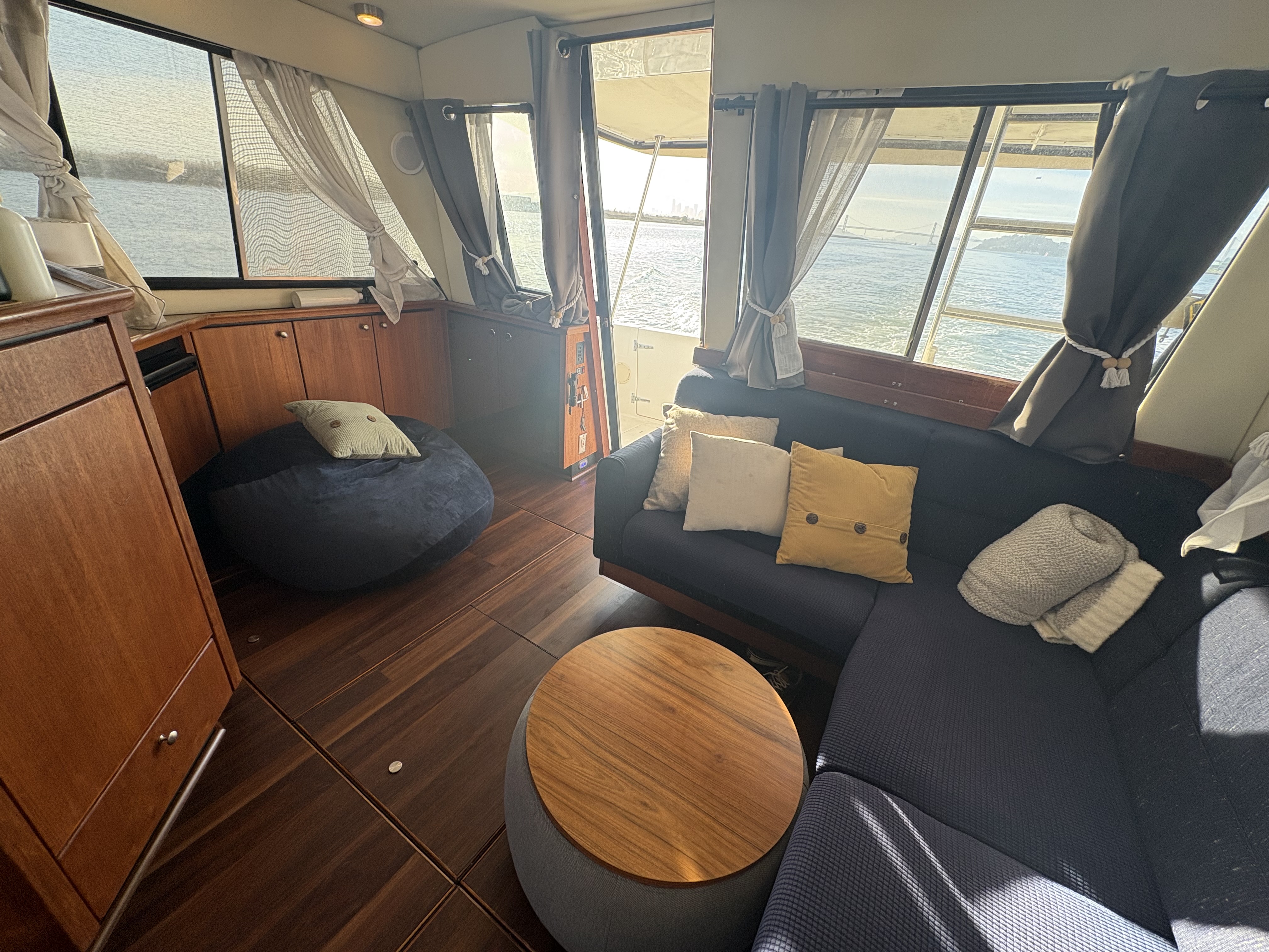 Galley and dining area aboard Big Betty San Francisco charter