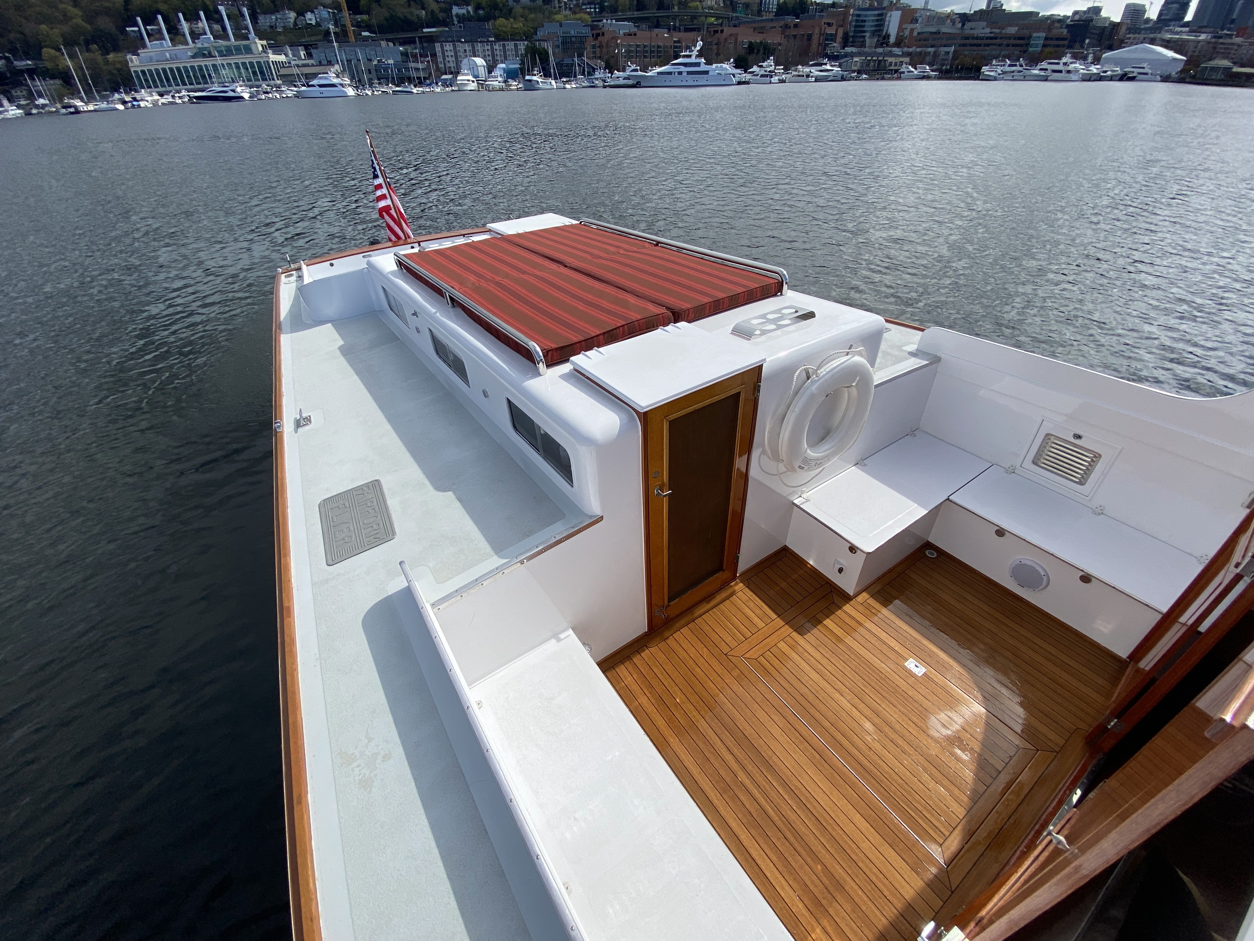Sauna feature aboard Huckins Fairform Flyer charter